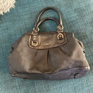 *COACH Designer Handbag Ashley F18775 Charcoal Gray Leather Large Shoulder Bag H
